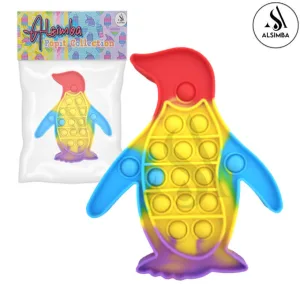 Push Pop Bubble Squeeze Sensory Stress Relief Fidget Spinner Pop It Silicone Toy for Kids Children Adults - Approx. 6 inches - Rainbow Penguin Popit