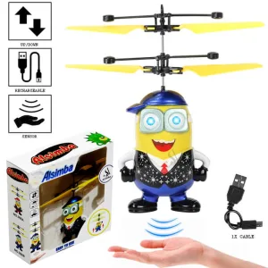 Alsimba Flying Minions Mini Hand Induction Control With LED Light Gravity Sensor USB Rechargeable Toy For Kids - No Remote Required - Size Approx. 7 inches