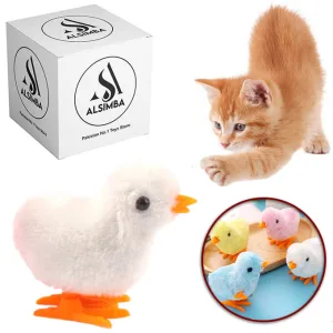 1 Pcs Pet Cat Toys Jumping Walking Hopping Cartoon Plush Chicken Toy Size Approx. 4 Inch - White