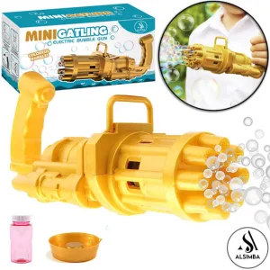 8 Hole Bubble Machine Massive Bubble Gattler Toygun With Bubble liquid for Kids Automatic Electric Bubble Maker Machine - Orange & Golden