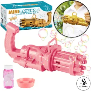 8 Hole Bubble Machine Massive Bubble Gattler Toygun With Bubble liquid for Kids Automatic Electric Bubble Maker Machine - Pink
