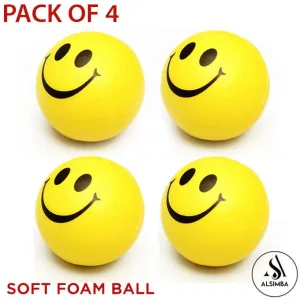 Pack Of 4 Soft Foam Smiley Emoji Balls for Kids - High Density Foam Ball For Over 3 Years Old Kids Soft Lightweight Easy To Grip Indoor Training Ball