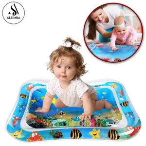 Water Play Mat For Baby With 6 Pcs Soft Floating Toys- Foldable Inflatable Tummy Time New Born Baby Water Pad - For 3 to 24 Months+ Baby - Size Approx. 28 Inches - Assorted Design