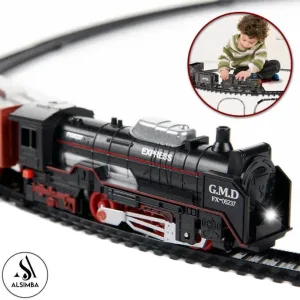 Express Train Toy Set For Kids - Battery Operated Train - 13 Pcs Train Set Toy For Kids - Track Size Approx. 210cm - Black