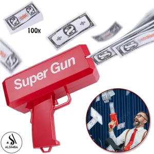 Imported High Quality Rain Money Paper Playing Spray Machine ToyGun with 100 Pcs Paper Currency Notes For Kids - Play Money ToyGun Party Supplies - Size Approx. 20cm - Red