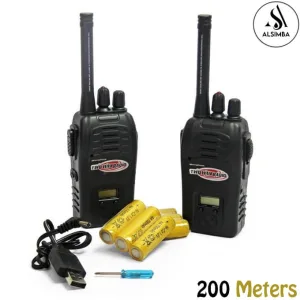 New Generation 200 Meter Rechargeable Walkie-Talkie Noise Reduction Radio Play Pair Toy Set For Kids - Each Size Approx. 11 Inches - Black