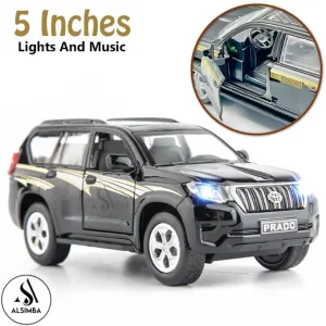 Toyota Land Cruiser Prado Front Doors Open With Lights and Music Simulation Luxury SUV G25 Model Car - Pull Back Alloy Metal Diecasts Off-road Vehicle Birthday Gift for Boy Children 1:36 Scale - Size Approx. 5 Inches - Black