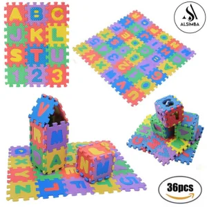 Puzzle Foam Flour Play Mat For Kids 36 Pieces Imported High Quality - ABC Alphabets and 123 Numbers (Each Block Size 12 x 12 cm) Educational Interlocking Baby Room Learning Eva Foamic Puzzle Mats For Kids