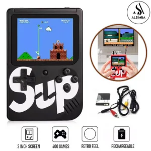 SUP Game Box 400 In 1 Retro Video Game Rechargeable Single Player Portable Handheld Game Console Handheld Game PAD Gamebox for kids Connects with LCD / TV - Size Approx. 5 Inches - Black