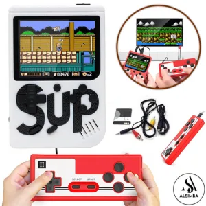 SUP 2 Player Game Box With Controller 400 In 1 Retro Video Game Rechargeable Portable Handheld Game Console Handheld Game PAD Gamebox for kids Connects with LCD / TV - Size Approx. 5 Inches - White