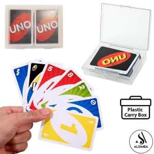 UNO Card Game With Plastic Carry Box - 112 Cards Pack Best Imported Quality Special Edition - For Kids & Adults Family Fun Games Multicolor Laminated Complete 112 Cards
