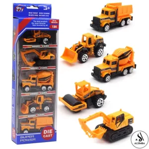 Alloy Engineering Construction 5 Pcs Metal Body Die-Cast Vehicles Playset For Kids 1:64 - Each Size Approx. 3 Inches - High Quality Alloy Construction Die Cast Car Set - Pack of 5 Engineering Racing Car Vehicle Model Kids Toy Trucks