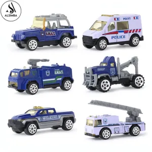 Alloy Police 6 Pcs Metal Body Die-Cast Vehicles Playset For Kids 1:64 - Each Size Approx. 3 Inches - High Quality Alloy Police Die Cast Car Set - Pack of 6 Police Racing Car Vehicle Model Kids Toy Trucks