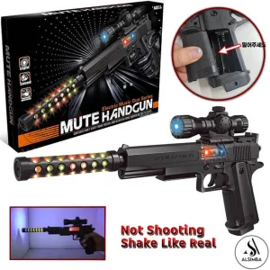 Electric Music Mute Hand Toygun Toy For Kids - New Special Edition Imported High Quality Musical Mute Handgun With Light & Music - Shake Like Real Vibration - Battery Operated - Black