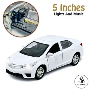 Toyota Corolla Grande Die-Cast Metal Body Model Toy Car Pull Back Action With Alloy Children's Sports Model Diecast Car - Lights & Music - Front Doors & Boot or Hood Can Be Opened - Gift For Boys - Size Approx. 5 Inches - White