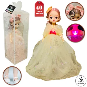 Golden Princess Fairy Barbie Doll Wedding Bride Dresses Plush Elsa Girl With 40+ Sound Effects - Cute Anime Korean Face 20+ Bendable Joints - Creative New Girl Simulation Doll Toy Birthday Gift High Quality Bendable Keychain Doll Box ? Approx. 15 Inches