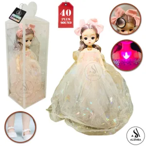 Champagne Pink Princess Fairy Barbie Doll Wedding Bride Dress Plush Elsa Girl With 40+ Sound Effects - Cute Anime Korean Face 20+ Bendable Joints - Creative New Girl Simulation Toy Birthday Gift High Quality Bendable Keychain Doll Box ? Approx. 15 Inches