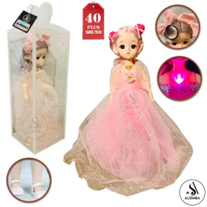 Pink Princess Fairy Barbie Doll Wedding Bride Dresses Plush Elsa Girl With 40+ Sound Effects - Cute Anime Korean Face 20+ Bendable Joints - Creative New Girl Simulation Doll Toy Birthday Gift High Quality Bendable Keychain Doll Box ? Approx. 15 Inches