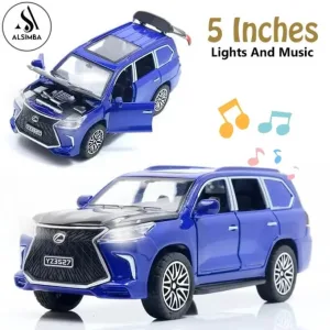 Lexus Land Cruiser Prado - Children's Alloy Sports Model Die-Cast Metal Toy Car - Lights & Music Sound Feature - Front Doors Or Hood & Boot Openable - Size Approx. 5-Inches - Blue