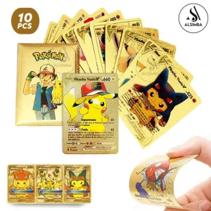 10 Pcs Pokemon Gold Foil Cards Anime Cartoon Pokemon English Version Tcg Card For Fans Rare Collection Card Child Toys Gifts