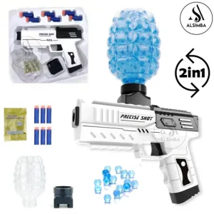 Precise Shot New Edition 2 in 1 Gel Blaster and Darts Manual Reload Toy Gun - Gel Ball Shooter and Nerf Darts Gun - White