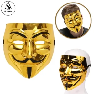 V for Vendetta Character Joker Anonymous Mask for Halloween Masquerade Parties - Ghost Dancer Horror Male Female Kids Funny Resin in Black and Golden