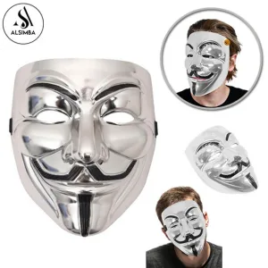 V for Vendetta Character Joker Anonymous Mask for Halloween Masquerade Parties - Ghost Dancer Horror Male Female Kids Funny Resin in Black and Silver