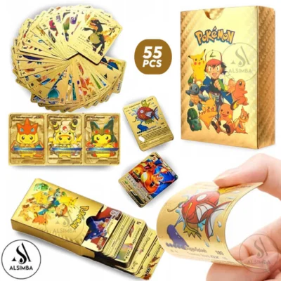 55 Pcs Pokemon Cards Gold Edition - Premium Trading Battle Cards for Kids & Collectors