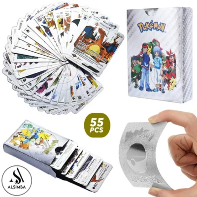 55 Pcs Pokemon Cards Silver Edition - Premium Trading Battle Cards for Kids & Collectors