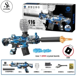M416 Electric Water Beads Gun Rechargeable 7.4V Battery Toy Blaster with 7-8mm Gel Bullets - USB Charging - Realistic Design for Kids 14+